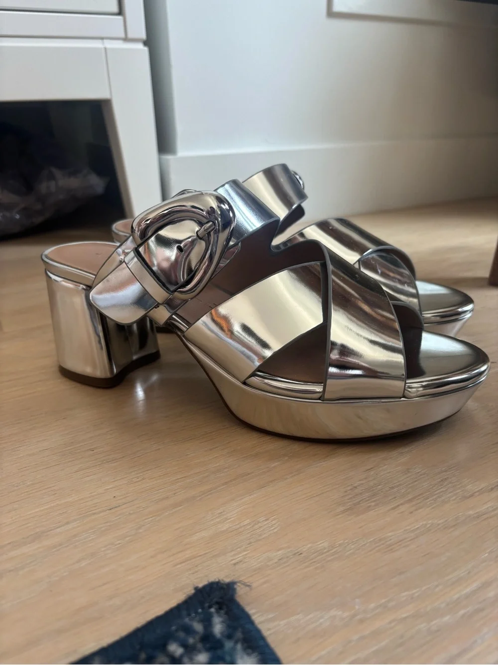 AEROSOLES Silver Metallic Platform Slide with Buckle